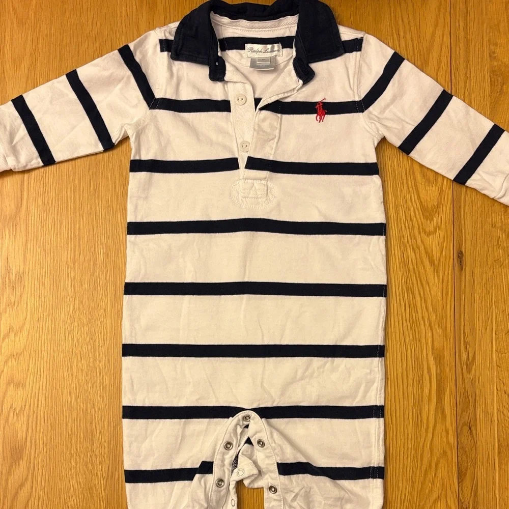 Ralph Lauren Navy and White Striped Baby Romper/One Piece - 6 months